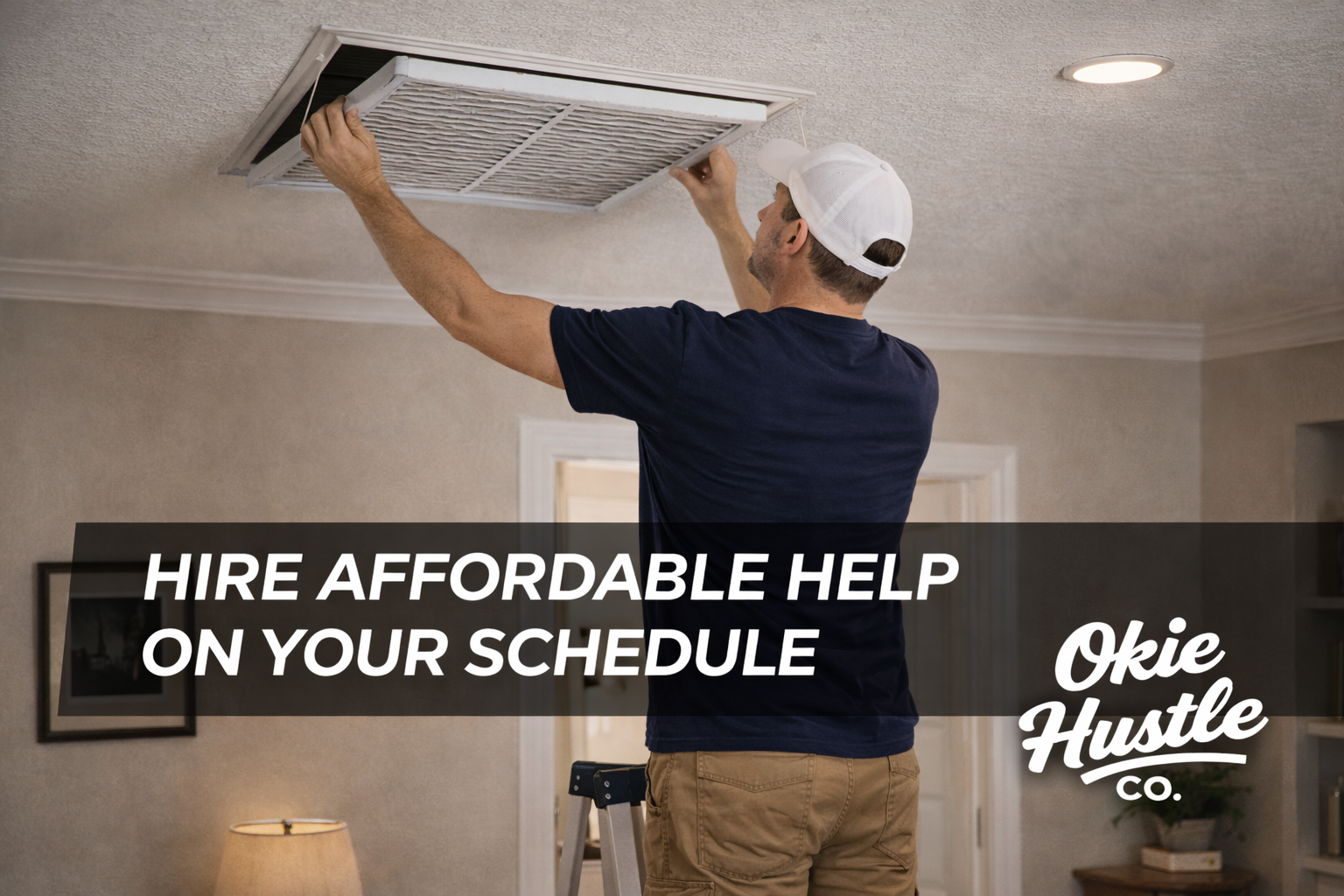 Okie Hustle helping with home maintenance by changing an air filter